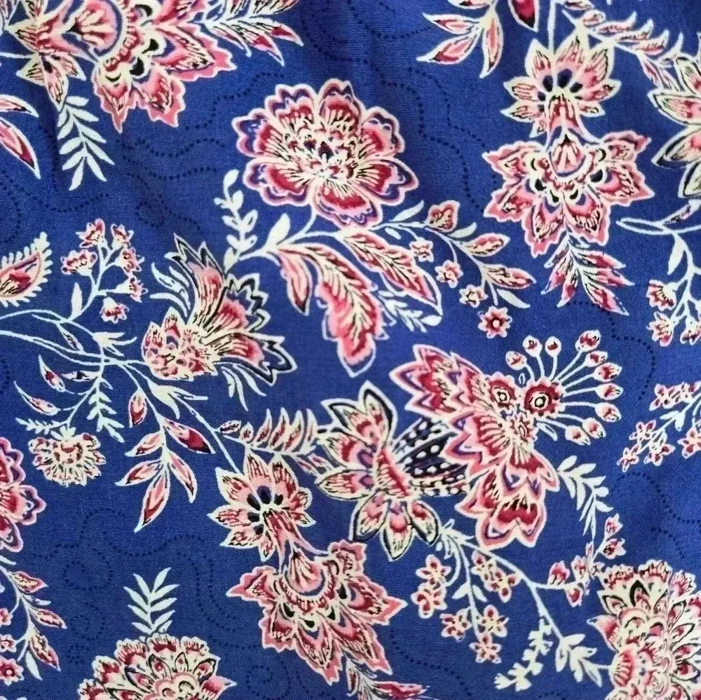 LOFT Floral Print Blue mini dress feminine puff short sleeve  sz 14 - Picture 7 of 10
